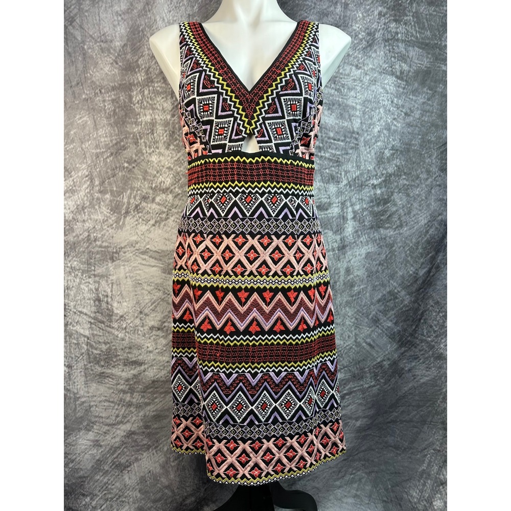Akemi + Kin Anthropologie Dress Womens 10 Black Multicolor Embroidered Cutout